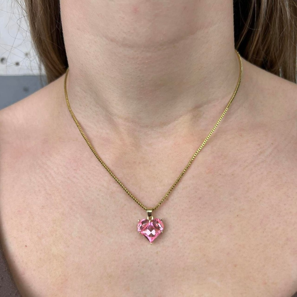 Vintage Y2K gold and pink heart gem indie style necklace pearl cottage